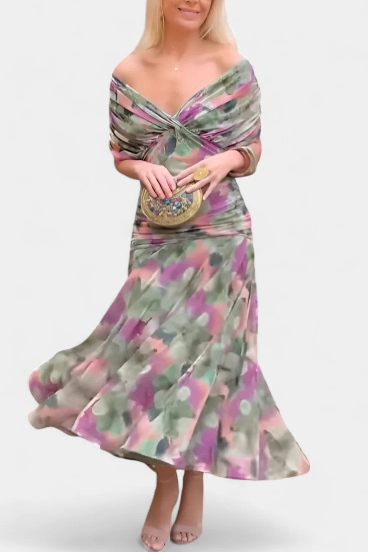 Iselina | Elegantes Maxikleid mit V-Ausschnitt und fließenden Ärmeln