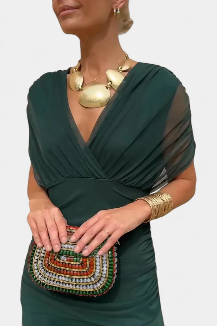 Iselina | Elegantes Maxikleid mit V-Ausschnitt und fließenden Ärmeln