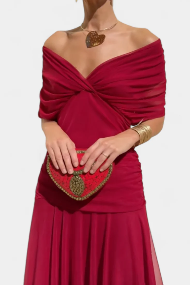 Iselina | Elegantes Maxikleid mit V-Ausschnitt und fließenden Ärmeln