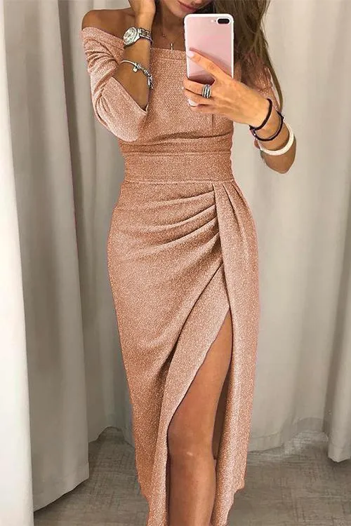 Schulterfreies Abendkleid mit Schlitz | Elegantes Ballkleid