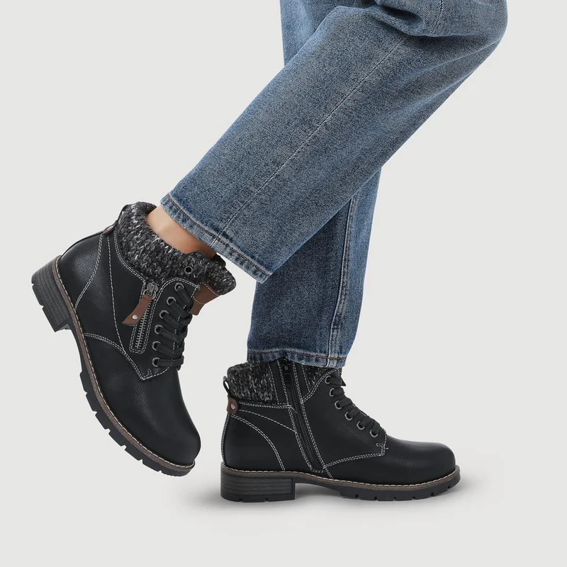 Knitted Cuff Ankle Boots - WBINS40243 / 326 500 - Black