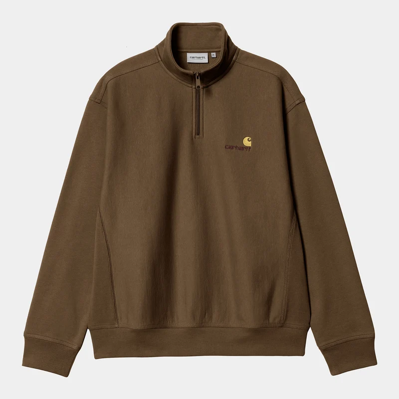 Carhartt WIP Herren Halb-Zip-Reißverschluss American Script Sweatshirt - Holzfäller