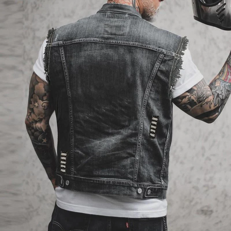 Gilet in denim da uomo | Gilet senza maniche con tasche pratiche