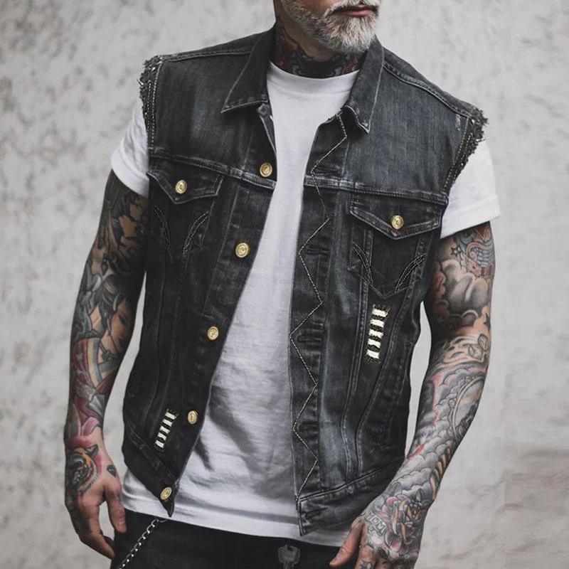 Gilet in denim da uomo | Gilet senza maniche con tasche pratiche