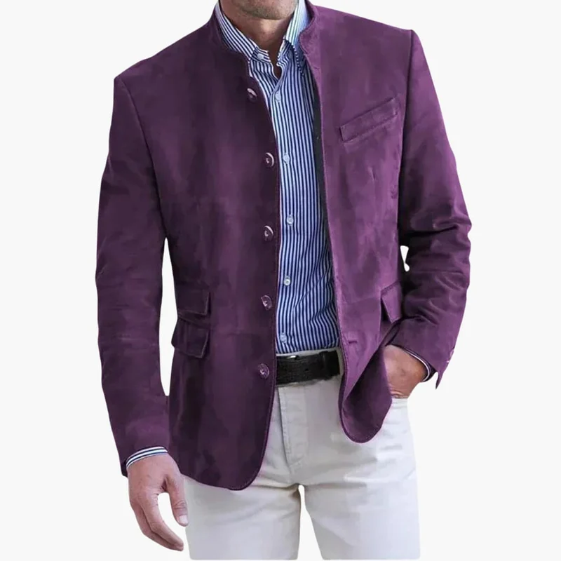 Blazer elegante da uomo con collo alla coreana | Giacca da uomo