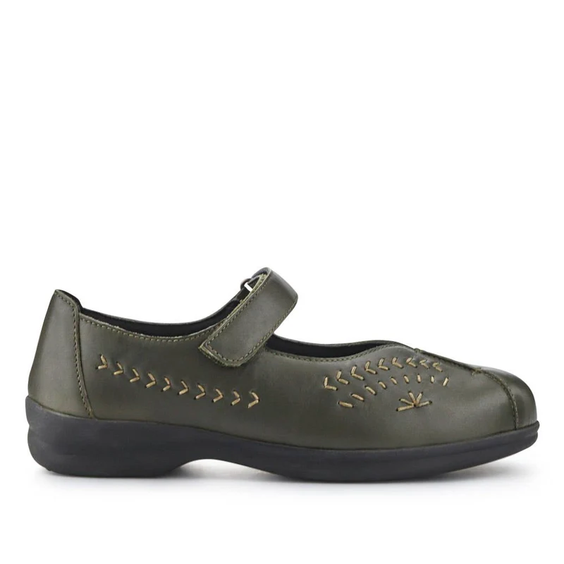 Extra-Wide Leather Mary Janes - TANTA / 327 206 - Khaki