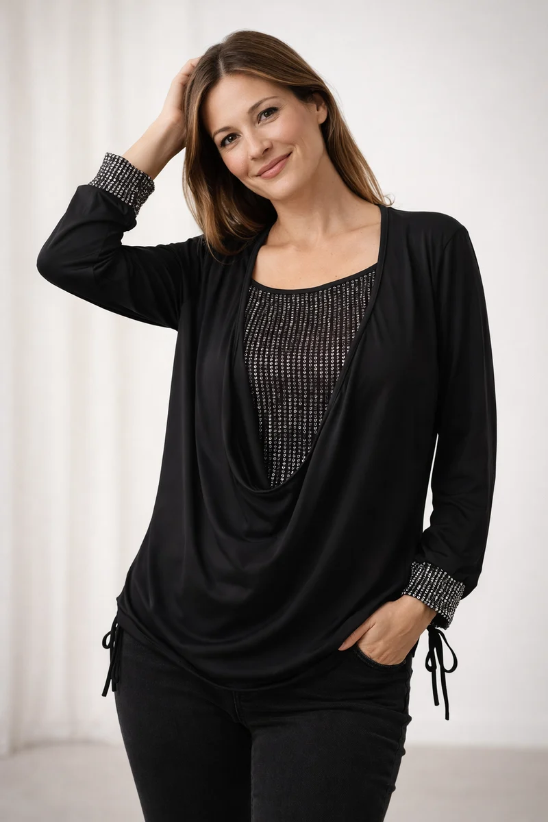 Blusa da donna con paillettes | Maniche lunghe e taglio ampio