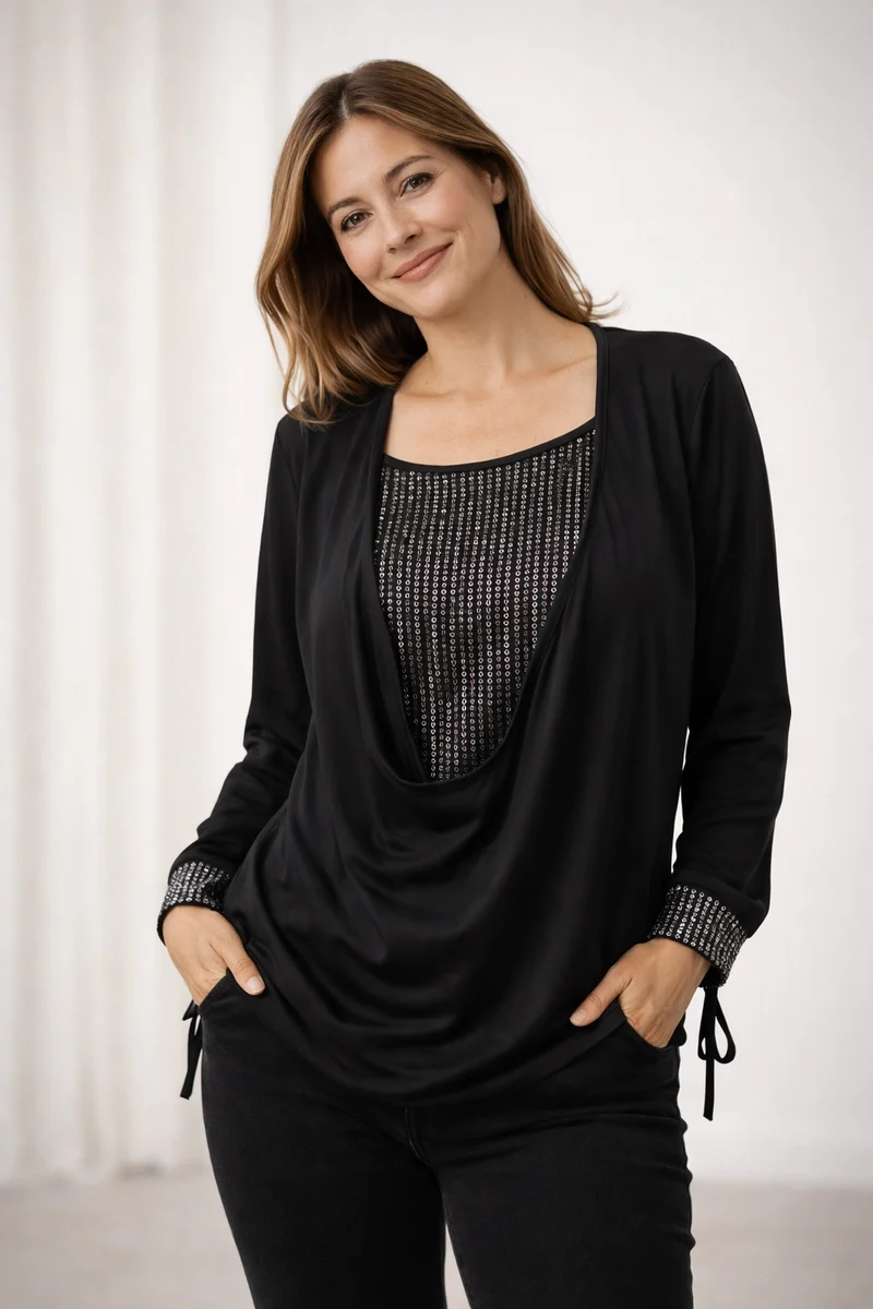 Blusa da donna con paillettes | Maniche lunghe e taglio ampio
