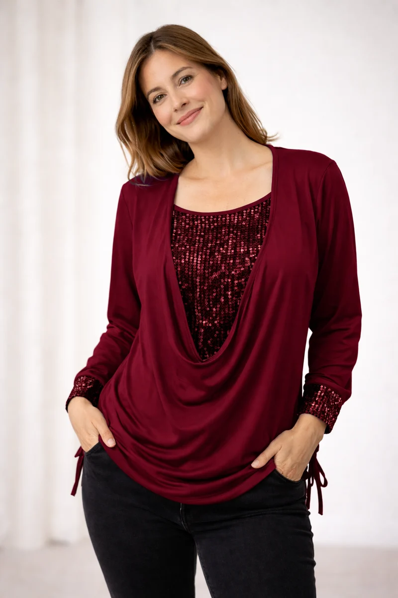 Blusa da donna con paillettes | Maniche lunghe e taglio ampio