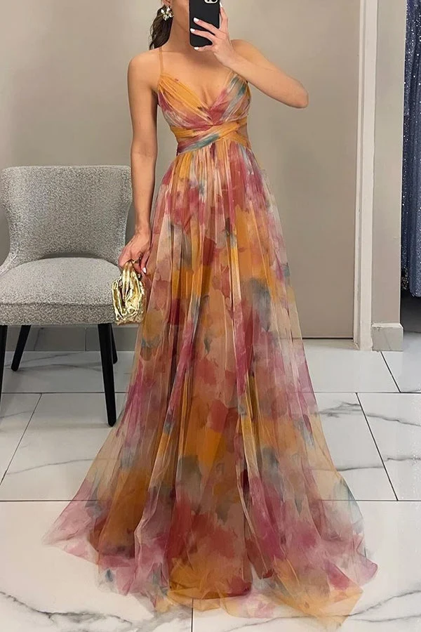 Elegantes Maxikleid mit Blumendruck für Damen Frühling