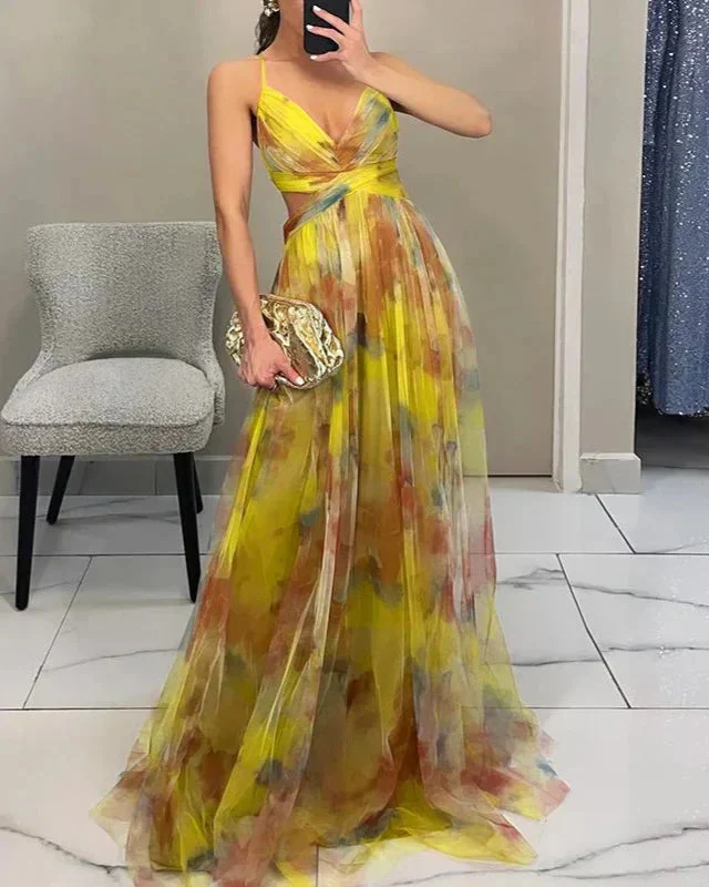 Elegantes Maxikleid mit Blumendruck für Damen Frühling