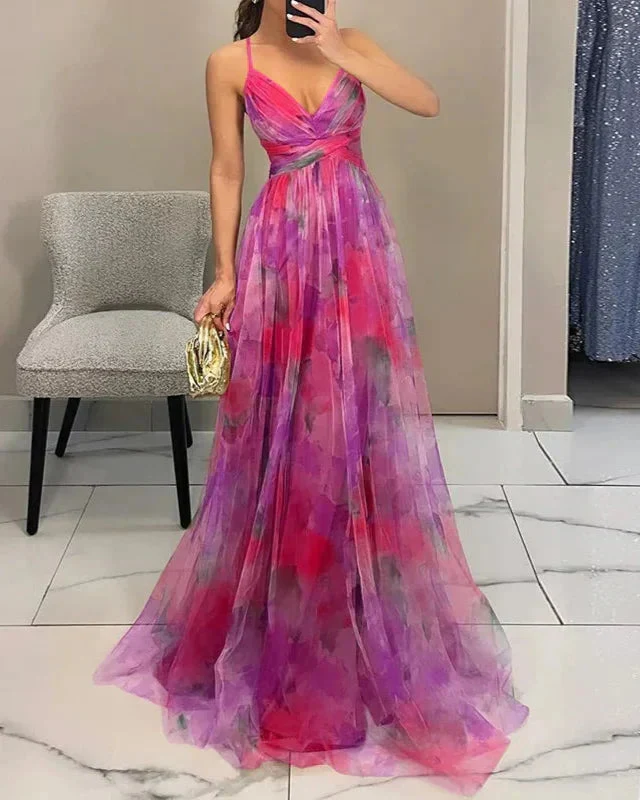 Elegantes Maxikleid mit Blumendruck für Damen Frühling