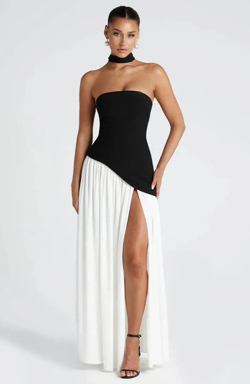 Talina | Trägerloses asymmetrisches Maxikleid Damen