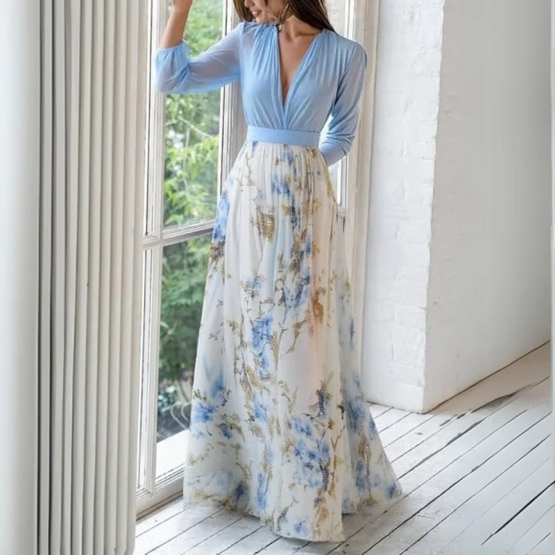 April | Damen Maxikleid mit V-Ausschnitt und Blumenmuster