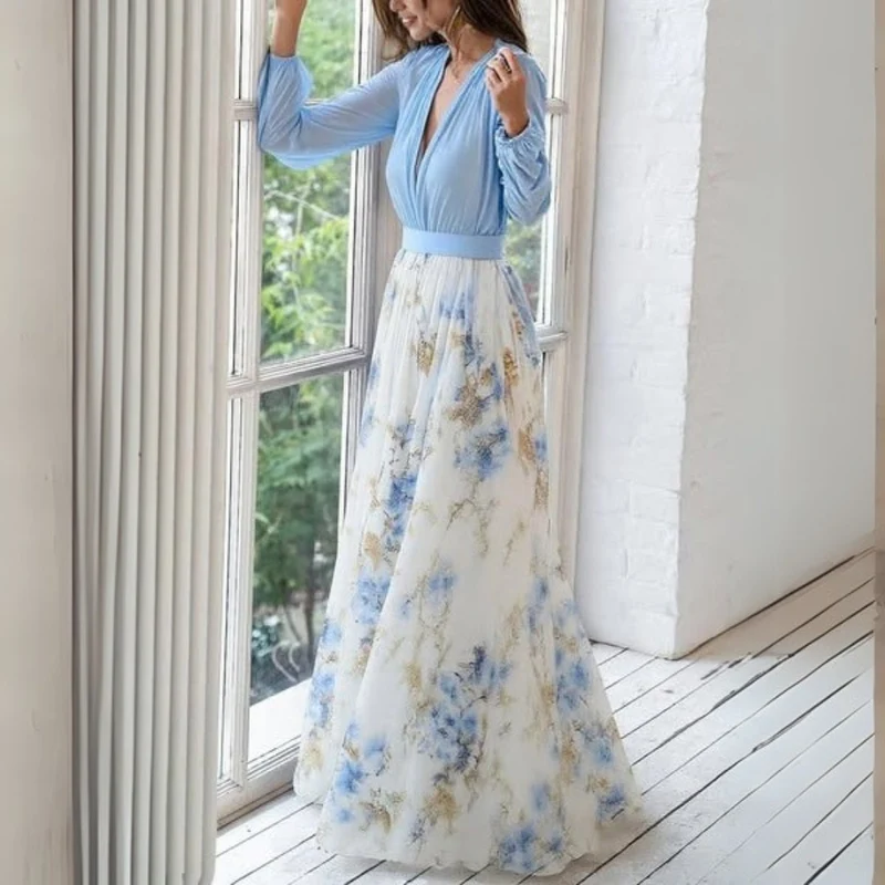 April | Damen Maxikleid mit V-Ausschnitt und Blumenmuster