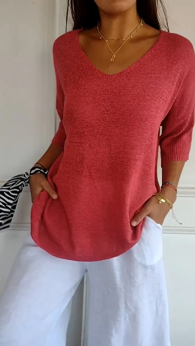 Strickpullover Damen V-Ausschnitt Atmungsaktiv Vielseitig