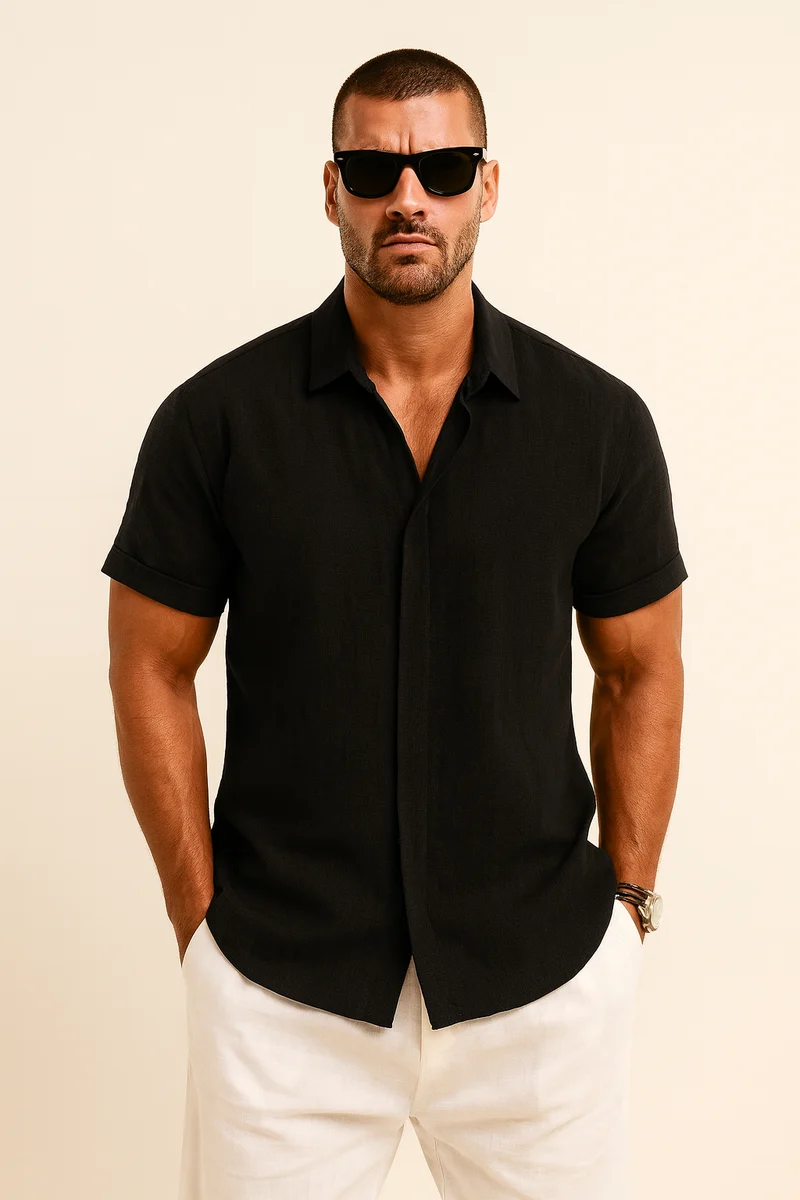 Camicia da uomo in lino classica manica lunga estiva