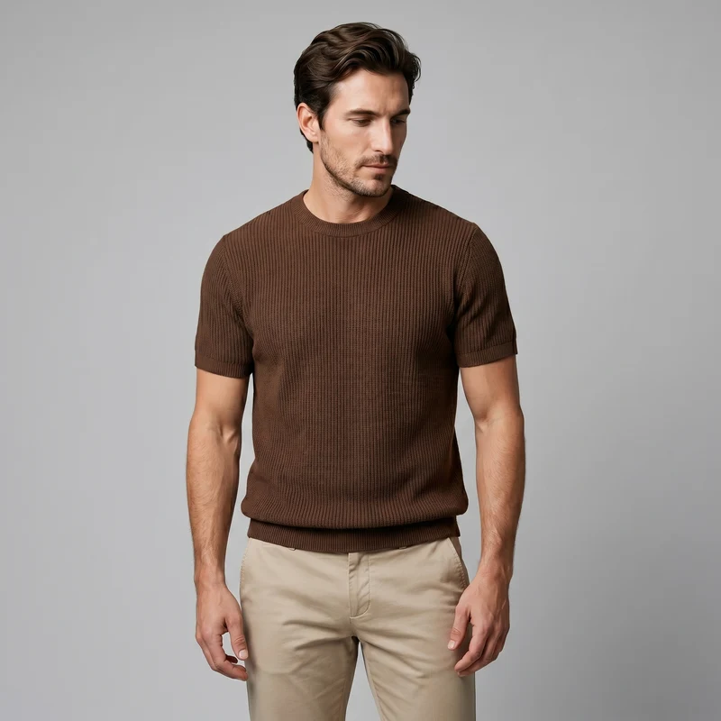 T-shirt a maglia costina da uomo | Girocollo casual