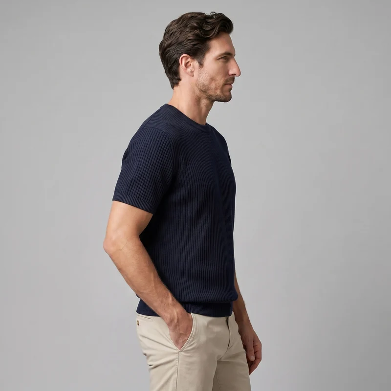 T-shirt a maglia costina da uomo | Girocollo casual