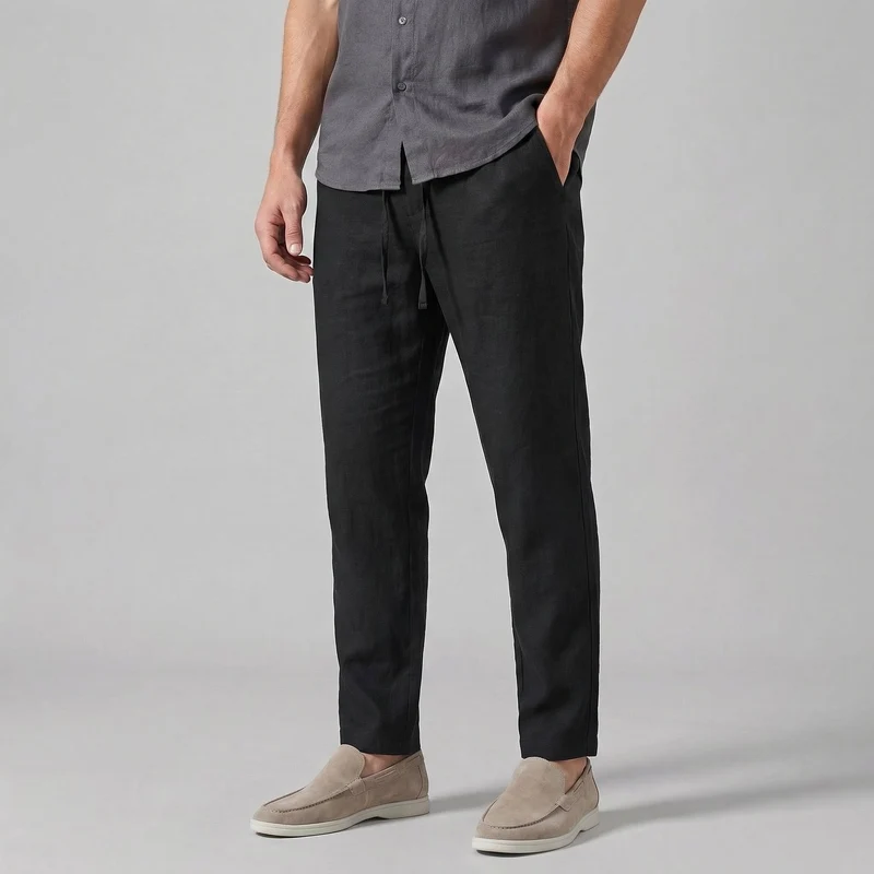Pantaloni in lino da uomo a gamba larga pantaloni estivi casual
