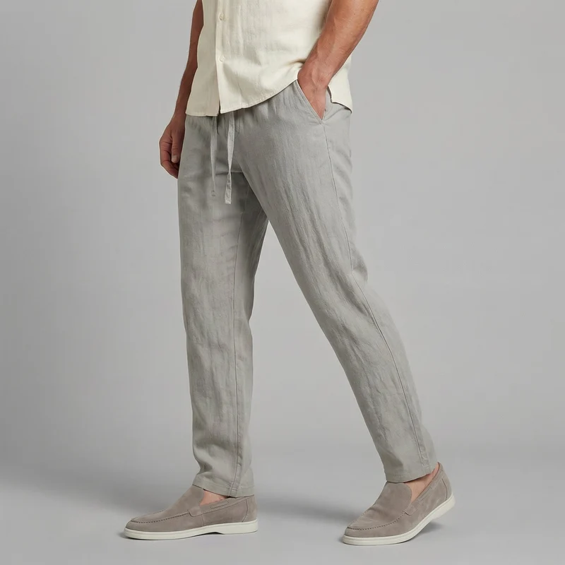 Pantaloni in lino da uomo a gamba larga pantaloni estivi casual