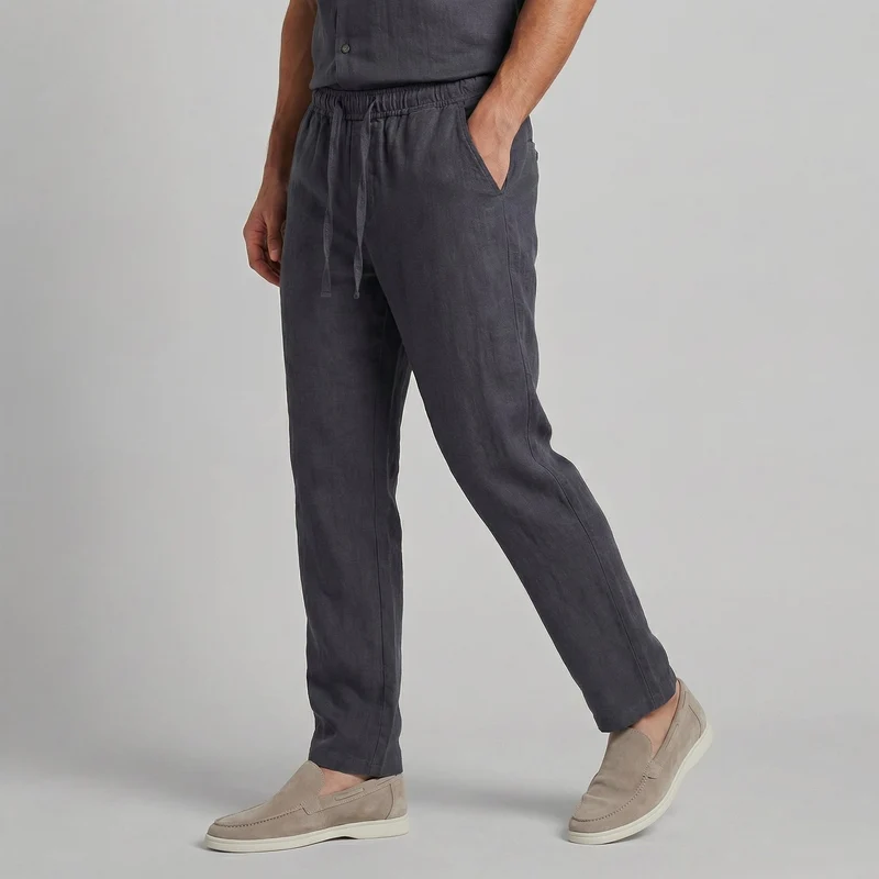 Pantaloni in lino da uomo a gamba larga pantaloni estivi casual