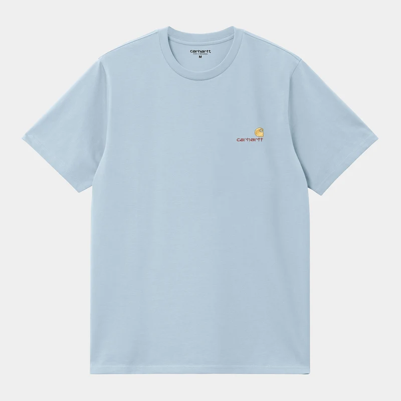 Carhartt WIP Herren Kurzarm American Script T-Shirt – Frostblau