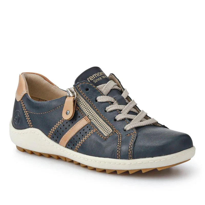 Leather Lace-Up Trainers - DRS41503 / 326 857 - Navy