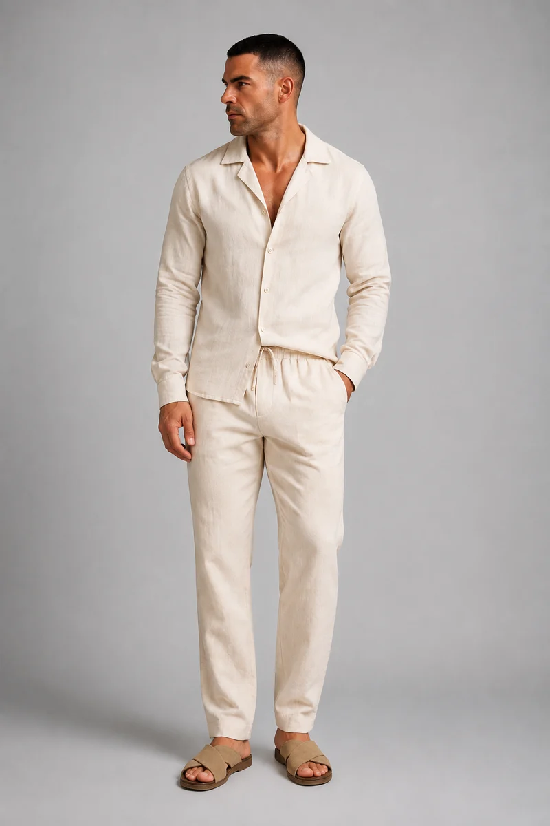 Completo lounge in lino da uomo | Abbigliamento lounge traspirante
