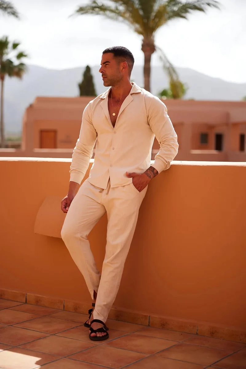 Completo lounge in lino da uomo | Abbigliamento lounge traspirante