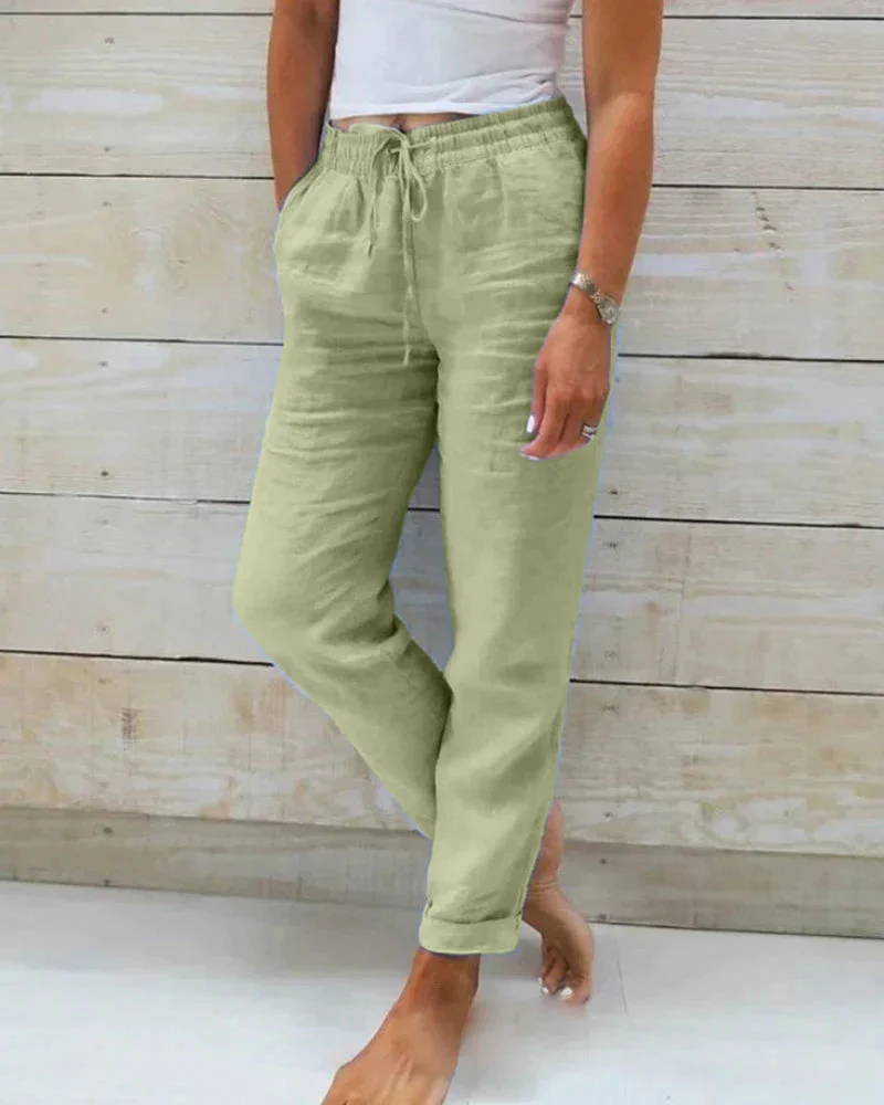 Pantaloni di lino da donna | Pantaloni estivi ariosi con vita elastica