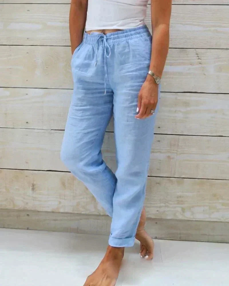 Pantaloni di lino da donna | Pantaloni estivi ariosi con vita elastica