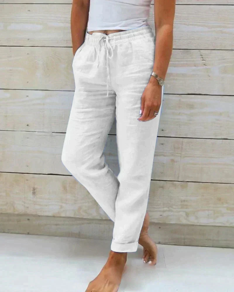 Pantaloni di lino da donna | Pantaloni estivi ariosi con vita elastica