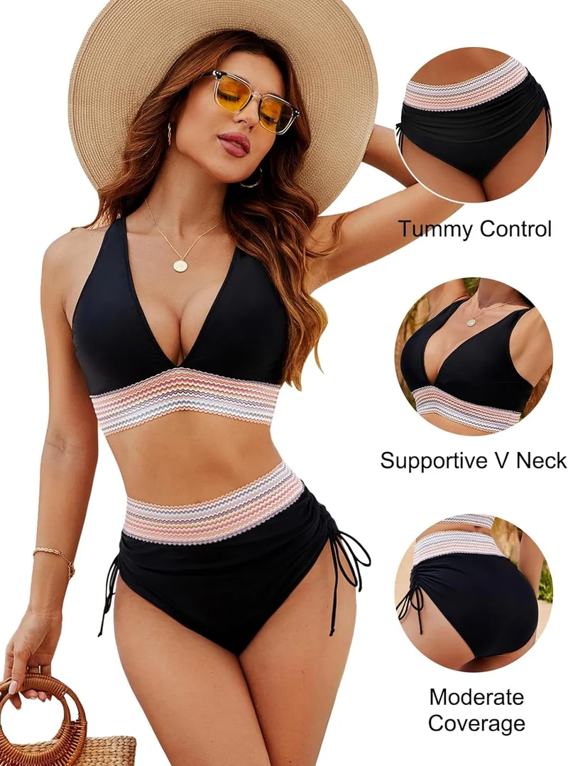Set bikini donna con scollo a V | Slip bikini a vita alta