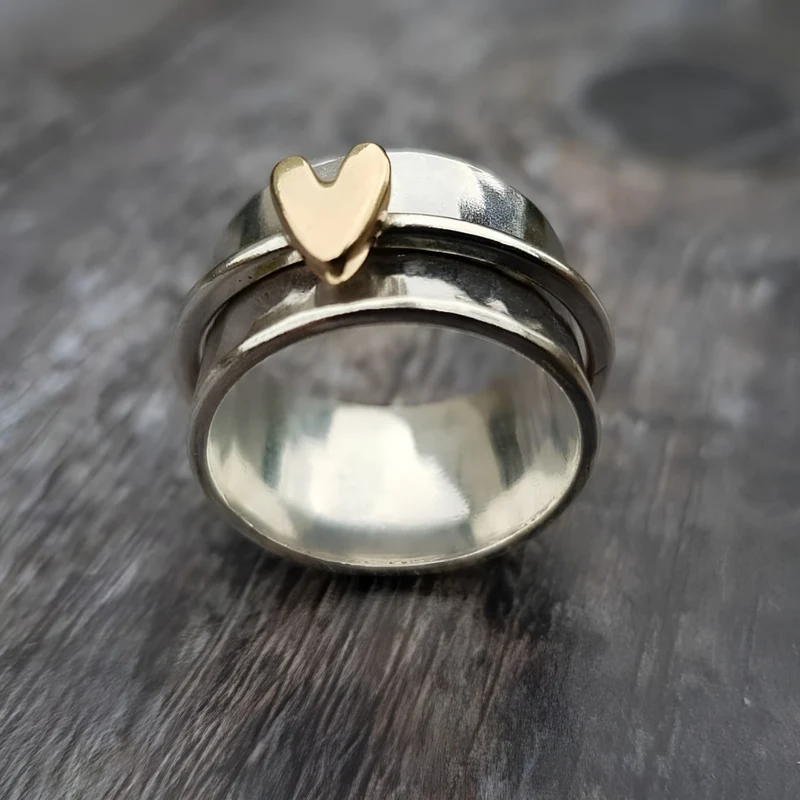 Anello a cuore placcato oro | Anello elegante in argento