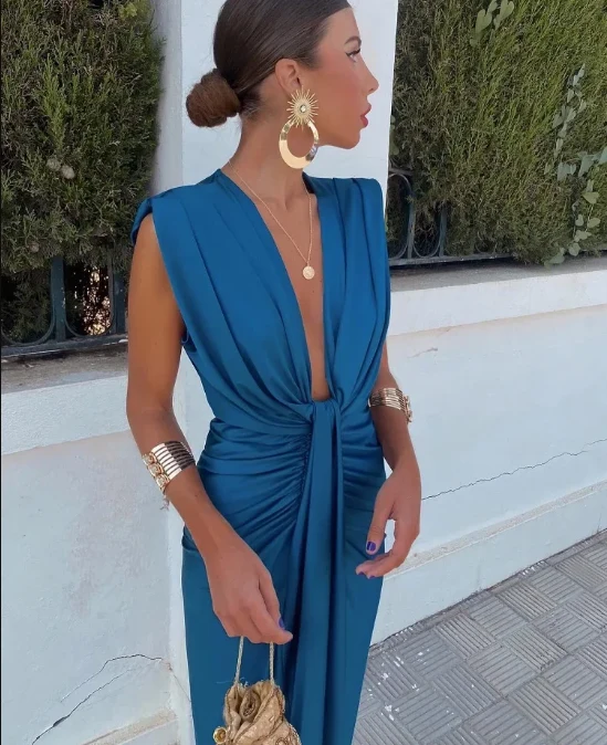 Aurélie | Elegantes langes Damenkleid mit Drapierung und Schlitz