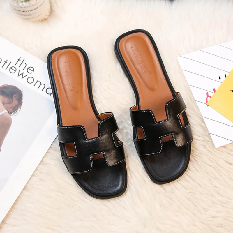 Damen Ledersandalen Soleil | Flache Sandalen mit H-Riemen
