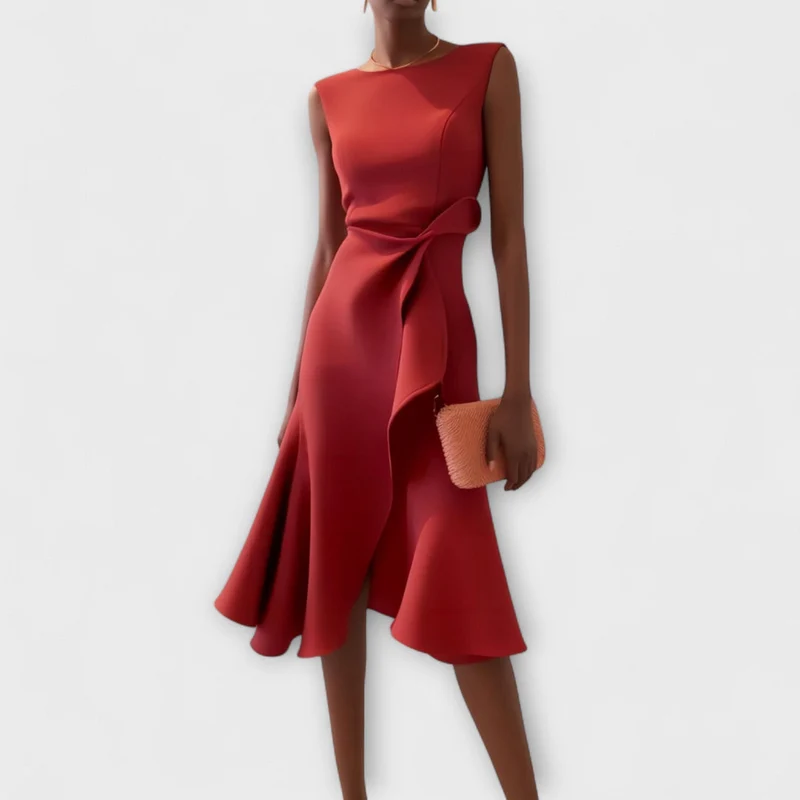 Waira | Ärmelloses Midikleid mit Falten und Knotendetail
