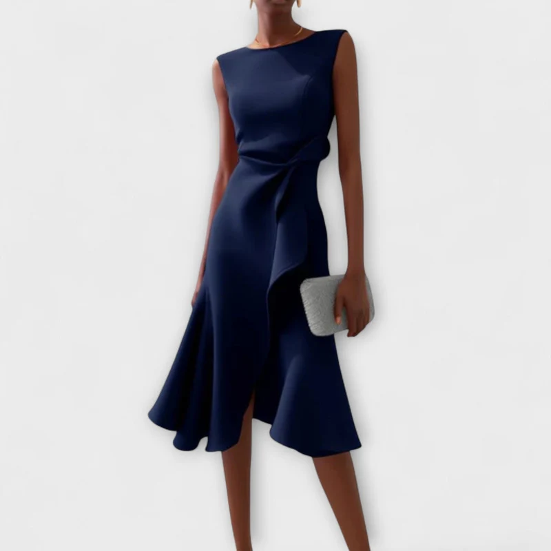 Waira | Ärmelloses Midikleid mit Falten und Knotendetail
