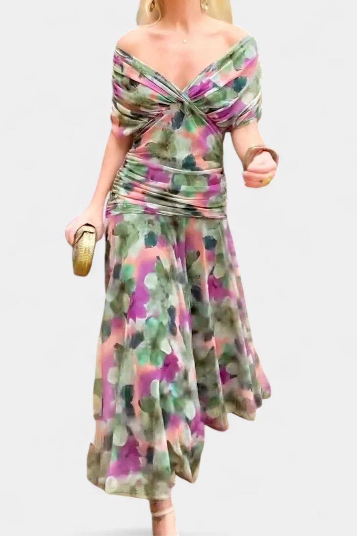 Iselina | Elegantes langes Damenkleid mit V-Ausschnitt