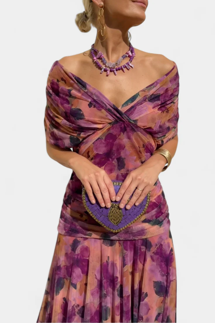 Iselina | Elegantes langes Damenkleid mit V-Ausschnitt