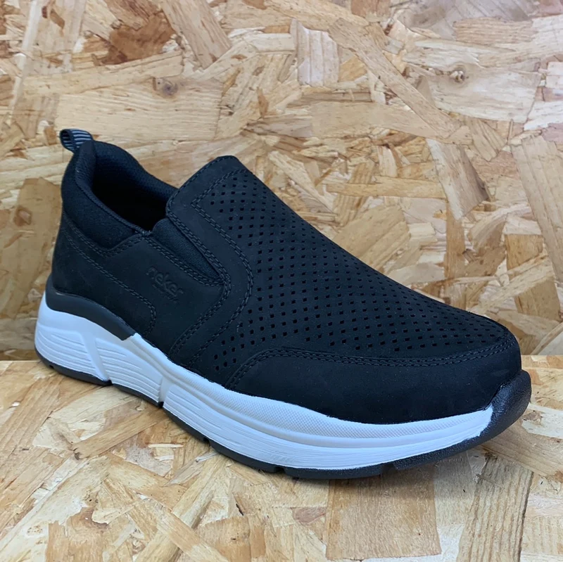 Rieker Breite Slip-On-Sneakers aus Leder für Herren - Schwarz