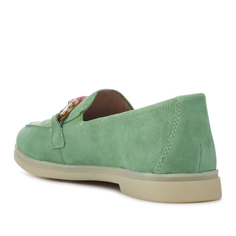 Casual Leather Heeled Loafers - DRS41502 / 326 856 - Green
