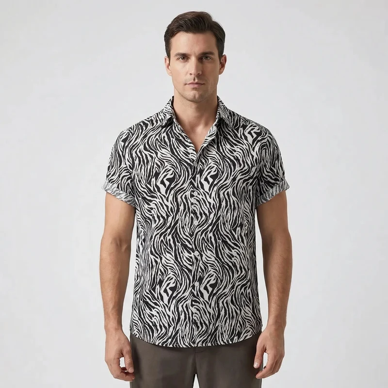 Leoprino | Camicia da uomo a maniche corte con motivo leopardato