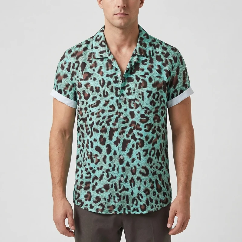 Leoprino | Camicia da uomo a maniche corte con motivo leopardato