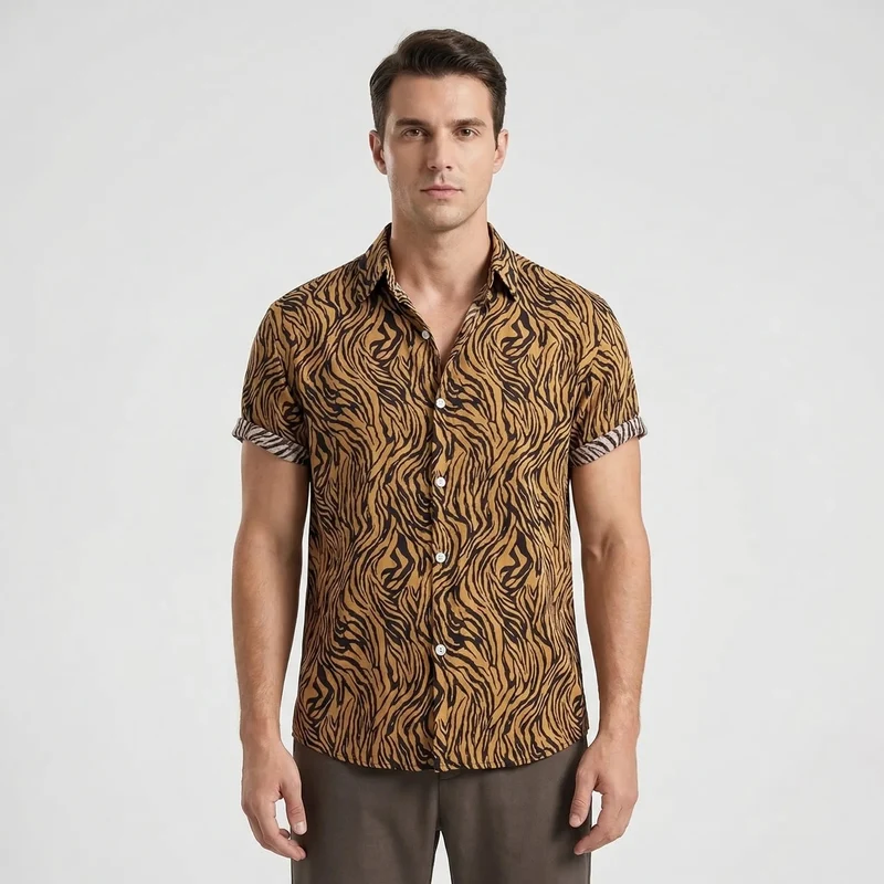 Leoprino | Camicia da uomo a maniche corte con motivo leopardato