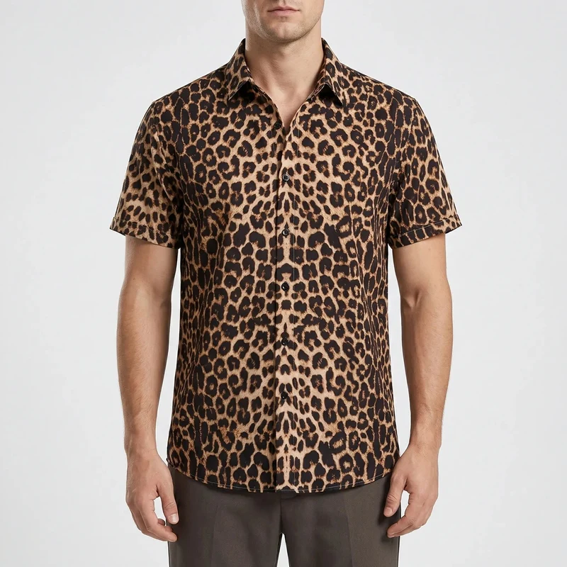 Leoprino | Camicia da uomo a maniche corte con motivo leopardato