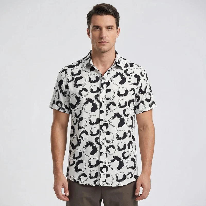 Leoprino | Camicia da uomo a maniche corte con motivo leopardato