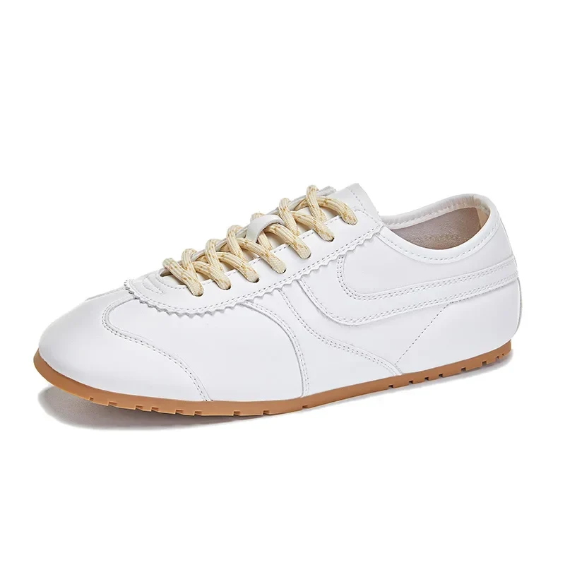 Sneaker da donna in pelle vera | Scarpe da ginnastica retrò comode, bianche classiche