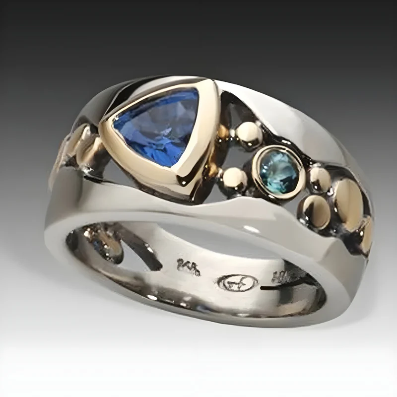 Anello vintage con cristallo blu | Gioiello regolabile
